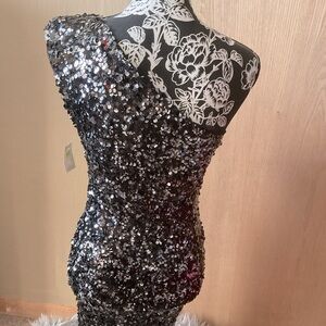 Sequence one shoulder silver and black dress